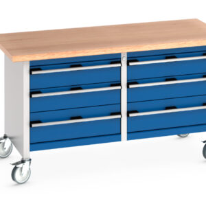 Commercial Mobile Workbench with Storage Drawers - Cubio Mobile Storage Bench (Mpx) 3 Drawers / 3 Drawers. WxDxH: 1500X750X840mm Ral 7035/5010 _SKU-41002106.11V