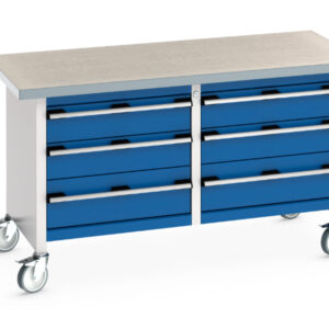 Portable Workbench with Drawers - Cubio Mobile Storage Bench (Lino) 3 Drawers / 3 Drawers. WxDxH: 1500X750X840mm Ral 7035/5010 _SKU-41002108.11V