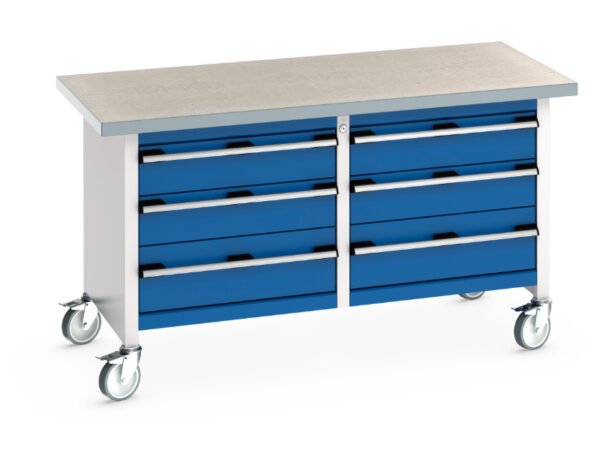 Portable Workbench with Drawers - Cubio Mobile Storage Bench (Lino) 3 Drawers / 3 Drawers. WxDxH: 1500X750X840mm Ral 7035/5010 _SKU-41002108.11V