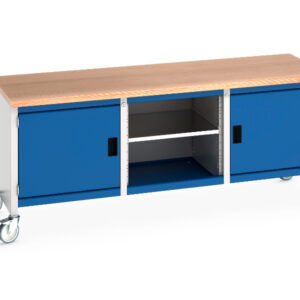 Metal Cupboard On Wheels - Cubio Mobile Storage Bench (Mpx) Full Cupboard / Mid Shelf /Full Cupboard. WxDxH: 2000X750X840mm Ral 7035/5010 _SKU-41002118.11V
