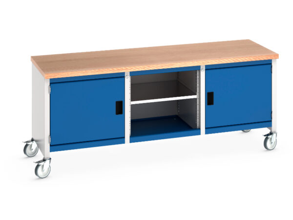 Metal Cupboard On Wheels - Cubio Mobile Storage Bench (Mpx) Full Cupboard / Mid Shelf /Full Cupboard. WxDxH: 2000X750X840mm Ral 7035/5010 _SKU-41002118.11V