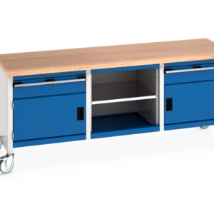 Mobile Workstation Heavy Duty - Cubio Mobile Storage Bench (Mpx) 1 Drwr-Door / Mid Shelf / 1 Drwr-Door. WxDxH: 2000X750X840mm Ral 7035/5010 _SKU-41002121.11V
