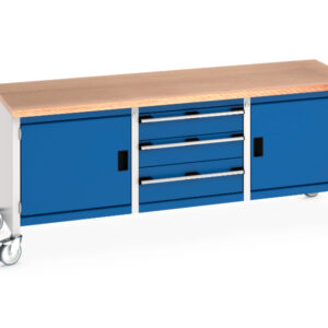 Mobile Workbench Cupboard - Cubio Mobile Storage Bench (Mpx) Full Cupboard / 3 Drw / Full Cupboard. WxDxH: 2000X750X840mm Ral 7035/5010 _SKU-41002124.11V