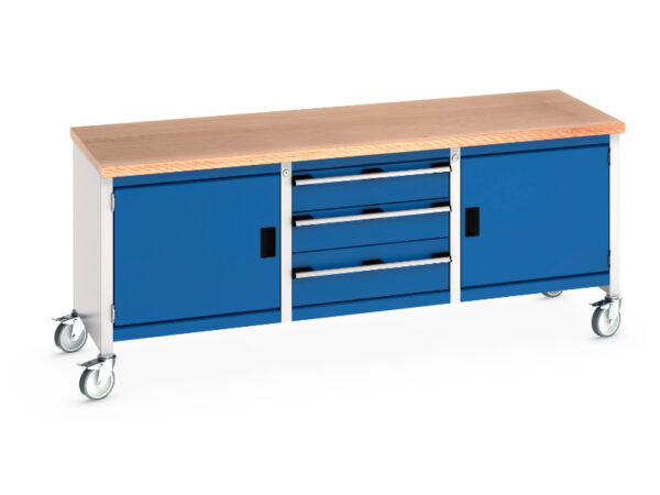 Mobile Workbench Cupboard - Cubio Mobile Storage Bench (Mpx) Full Cupboard / 3 Drw / Full Cupboard. WxDxH: 2000X750X840mm Ral 7035/5010 _SKU-41002124.11V