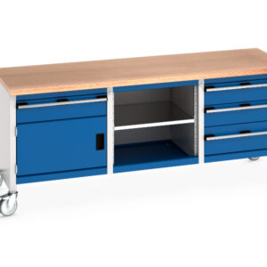 Mobile Workshop Workstation - Cubio Mobile Storage Bench (Mpx) 1 Drawer-Door / Mid Shelf / 3 Drawers. WxDxH: 2000X750X840mm Ral 7035/5010 _SKU-41002127.11V