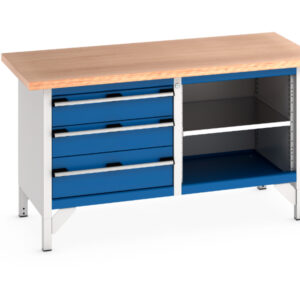 Bott Work Bench - Cubio Storage Bench (Mpx) 3 Drawers / Mid Shelf. WxDxH: 1500X750X840mm Ral 7035/5010 _SKU-41002166.11V