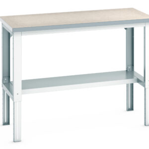 Workbench for Schools - Cubio Framework Bench Adj Height (Lino) with Half Depth Shelf. WxDxH: 1500X750X740-1140mm Ral 7035 _SKU-41003123.16V