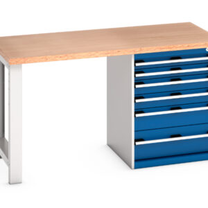 6 Drawer Workbench - Cubio Pedestal Bench (Mpx) with 6 Drawer Pedestal Cabinet. WxDxH: 1500X750X840mm Ral 7035/5010 _SKU-41003139.11V