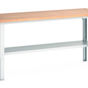 Large Metal Workbench - Cubio Framework Bench Adj Height (Mpx) with Half Depth Shelf. WxDxH: 2000X750X740-1140mm Ral 7035 _SKU-41003217.16V