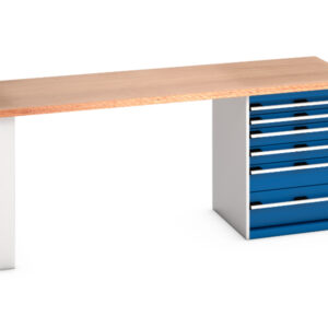 Bott Cubio Workbench - Cubio Pedestal Bench (Mpx) with 6 Drawer Pedestal Cabinet. WxDxH: 2000X750X840mm Ral 7035/5010 _SKU-41003235.11V