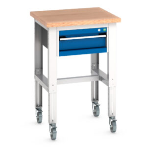 Adjustable Height Mobile Workbench - Cubio Mobile Bench Adj Height (Mpx) with 1 Drawer Cabinet. WxDxH: 750X750X840-1140mm Ral 7035/5010 _SKU-41003271.11V