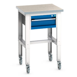 Adjustable Height Portable Workbench - Cubio Mobile Bench Adj Height (Mpx) with 1 Drawer Cabinet. WxDxH: 750X750X840-1140mm Ral 7035/5010 _SKU-41003273.11V