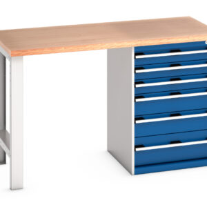 6 Drawer Cabinet Workbench - Cubio Pedestal Bench (Mpx) with 6 Drawer Pedestal Cabinet. WxDxH: 1500X750X940mm Ral 7035/5010 _SKU-41003492.11V