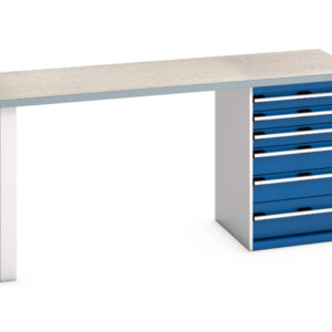 Bott Bench with Cabinet - Cubio Pedestal Bench (Lino) with 6 Drawer Pedestal Cabinet. WxDxH: 2000X750X940mm Ral 7035/5010 _SKU-41003495.11V