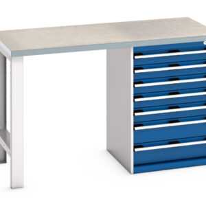 Bott Bench with 7 Drawers - Cubio Pedestal Bench (Lino) with 7 Drawer Pedestal Cabinet. WxDxH: 1500X750X940mm Ral 7035/5010 _SKU-41003497.11V