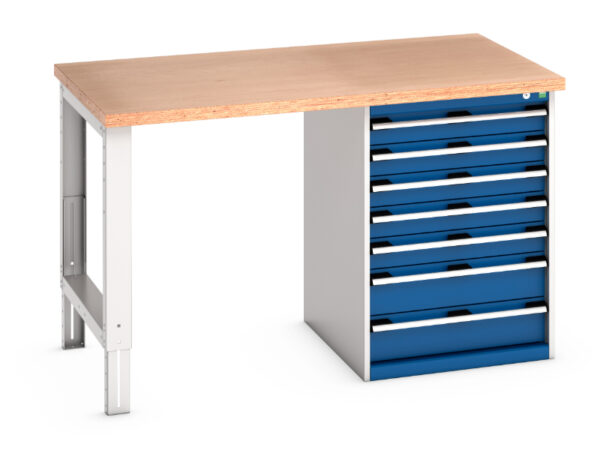 7 Drawer Cabinet Workbench - Cubio Pedestal Bench (Mpx) with 7 Drawer Pedestal Cabinet. WxDxH: 1500X900X940mm Ral 7035/5010 _SKU-41003498.11V