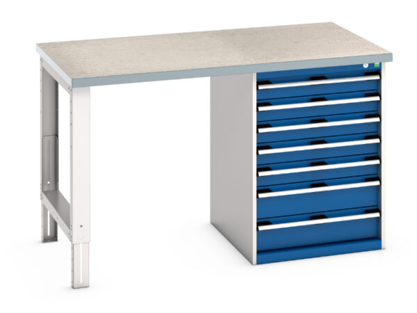 Industrial Workbench with Storage - Cubio Pedestal Bench (Lino) with 7 Drawer Pedestal Cabinet. WxDxH: 1500X900X940mm Ral 7035/5010 _SKU-41003499.11V