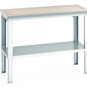 Press Shop Workbench - Cubio Framework Bench Adj Height (Lino) with Full Depth Shelf. WxDxH: 1500X750X740-1140mm Ral 7035 _SKU-41003508.16V