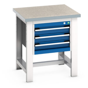 Metal Drawer Cupboard with Worktop - Cubio Framework Bench (Lino) with 3 Drawer Cabinet. WxDxH: 750X750X840mm Ral 7035/5010 _SKU-41003526.11V