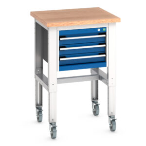 Adjustable Height Portable 3 Drawer Cabinet - Cubio Mobile Bench Adj Height (Mpx) with 3 Drawer Cabinet. WxDxH: 750X750X840-1140mm Ral 7035/5010 _SKU-41003527.11V
