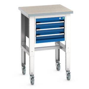 Bott Cubio Mobile Workstation - Cubio Mobile Bench Adj Height (Lino) with 3 Drawer Cabinet. WxDxH: 750X750X840-1140mm Ral 7035/5010 _SKU-41003529.11V