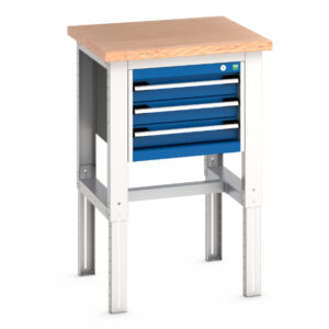 Steel Drawer Cabinet with Worktop - Cubio Framework Bench (Mpx) with 3 Drawer Cabinet. WxDxH: 750X750X740-1140mm Ral 7035/5010 _SKU-41003533.11V