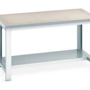 1500mm Long Workbench - Cubio Framework Bench (Lino) with Half Depth Shelf. WxDxH: 1500X900X840mm Ral 7035 _SKU-41004037.16V