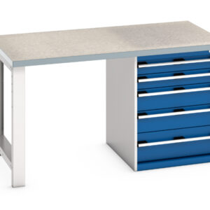 Bott Bench with 5 Drawers - Cubio Pedestal Bench (Lino) with 5 Drawer Pedestal Cabinet. WxDxH: 1500X900X840mm Ral 7035/5010 _SKU-41004110.11V