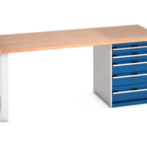 Bott Bench with Cupboard - Cubio Pedestal Bench (Mpx) with 5 Drawer Pedestal Cabinet. WxDxH: 2000X900X840mm Ral 7035/5010 _SKU-41004111.11V