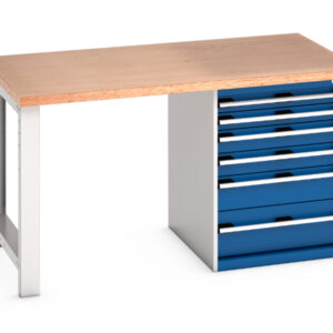 Bott Pedestal Bench Metal - Cubio Pedestal Bench (Mpx) with 6 Drawer Pedestal Cabinet. WxDxH: 1500X900X840mm Ral 7035/5010 _SKU-41004113.11V