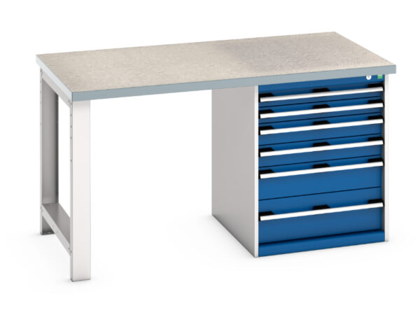 Bott Storage Workbench with Drawers - Cubio Pedestal Bench (Lino) with 6 Drawer Pedestal Cabinet. WxDxH: 1500X900X840mm Ral 7035/5010 _SKU-41004114.11V