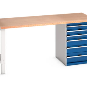 Heavy Duty Workbench with Storage Cupboard - Cubio Pedestal Bench (Mpx) with 6 Drawer Pedestal Cabinet. WxDxH: 2000X900X940mm Ral 7035/5010 _SKU-41004119.11V