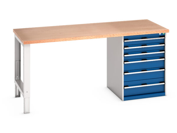 Heavy Duty Workbench with Storage Cupboard - Cubio Pedestal Bench (Mpx) with 6 Drawer Pedestal Cabinet. WxDxH: 2000X900X940mm Ral 7035/5010 _SKU-41004119.11V