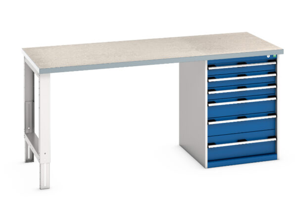Industrial Storage Workbench - Cubio Pedestal Bench (Lino) with 6 Drawer Pedestal Cabinet. WxDxH: 2000X900X940mm Ral 7035/5010 _SKU-41004120.11V