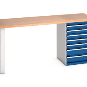 7 Drawer Workbench - Cubio Pedestal Bench (Mpx) with 7 Drawer Pedestal Cabinet. WxDxH: 2000X750X940mm Ral 7035/5010 _SKU-41004121.11V