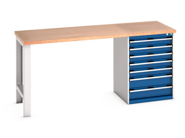 7 Drawer Workbench - Cubio Pedestal Bench (Mpx) with 7 Drawer Pedestal Cabinet. WxDxH: 2000X750X940mm Ral 7035/5010 _SKU-41004121.11V