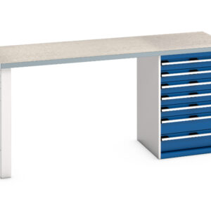 Workbench with 7 Drawers And 1 Cupboard - Cubio Pedestal Bench (Lino) with 7 Drawer Pedestal Cabinet. WxDxH: 2000X750X940mm Ral 7035/5010 _SKU-41004122.11V