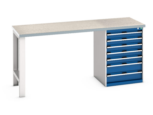 Workbench with 7 Drawers And 1 Cupboard - Cubio Pedestal Bench (Lino) with 7 Drawer Pedestal Cabinet. WxDxH: 2000X750X940mm Ral 7035/5010 _SKU-41004122.11V