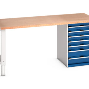 Cubio Workbench with 7 Drawers And Cabinet - Cubio Pedestal Bench (Mpx) with 7 Drawer Pedestal Cabinet. WxDxH: 2000X900X940mm Ral 7035/5010 _SKU-41004123.11V