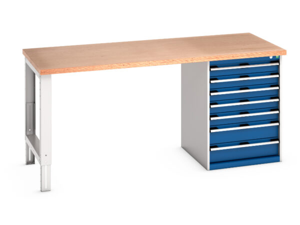 Cubio Workbench with 7 Drawers And Cabinet - Cubio Pedestal Bench (Mpx) with 7 Drawer Pedestal Cabinet. WxDxH: 2000X900X940mm Ral 7035/5010 _SKU-41004123.11V