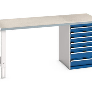 Bott Cubio Workbench with 7 Drawers - Cubio Pedestal Bench (Lino) with 7 Drawer Pedestal Cabinet. WxDxH: 2000X900X940mm Ral 7035/5010 _SKU-41004124.11V