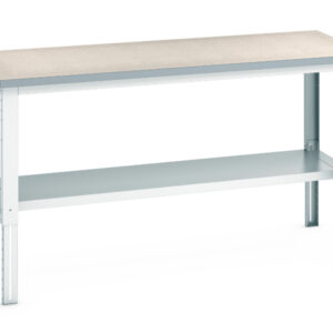 Cubio Framework Bench Adjustable Height with Shelf - Cubio Framework Bench Adj Height (Lino) with Half Depth Shelf. WxDxH: 2000X900X740-1140mm Ral 7035 _SKU-41004132.16V