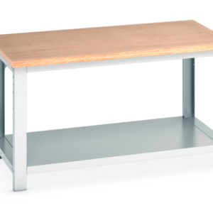1500mm Wide Workbench - Cubio Framework Bench (Mpx) with Full Base Shelf. WxDxH: 1500X900X840mm Ral 7035 _SKU-41004133.16V