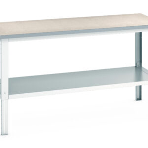 Full Depth Shelve Workbench - Cubio Framework Bench Adj Height (Lino) with Full Base Shelf. WxDxH: 2000X900X740-1140mm Ral 7035 _SKU-41004140.16V
