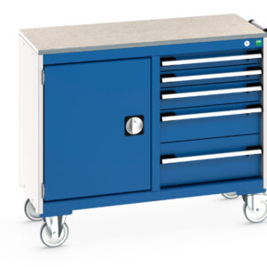 Mobile Drawer Cabinet On Wheels - Cubio Mobile Cabinet 50/50 (Lino) Cupboard / 5 Drawer. WxDxH: 1050X525X890mm Ral 7035/5010 _SKU-41006008.11V