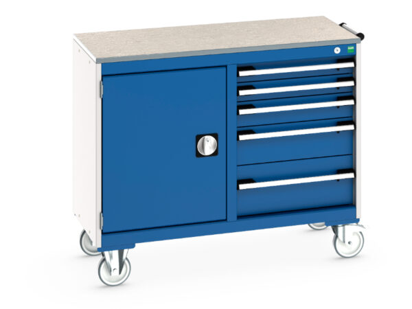 Mobile Drawer Cabinet On Wheels - Cubio Mobile Cabinet 50/50 (Lino) Cupboard / 5 Drawer. WxDxH: 1050X525X890mm Ral 7035/5010 _SKU-41006008.11V