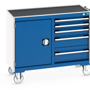 Heavy Duty Maintenance Trolley - Cubio Mobile Cabinet 50/50 (Top Tray) Cupboard / 5 Drawer. WxDxH: 1050X525X885mm Ral 7035/5010 _SKU-41006009.11V