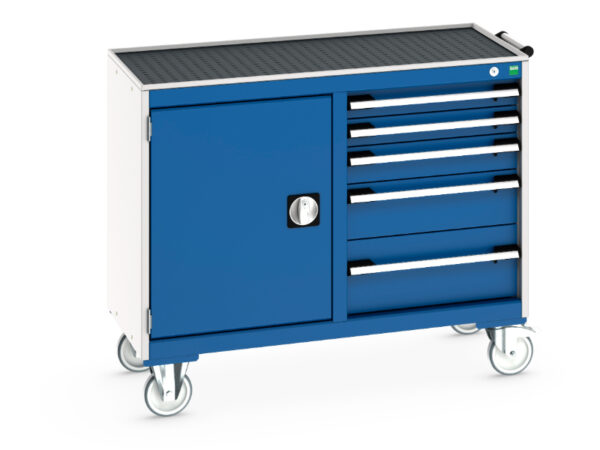 Heavy Duty Maintenance Trolley - Cubio Mobile Cabinet 50/50 (Top Tray) Cupboard / 5 Drawer. WxDxH: 1050X525X885mm Ral 7035/5010 _SKU-41006009.11V
