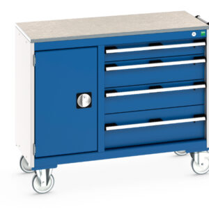 Maintenance Trolley Workbench - Cubio Mobile Cabinet 40/60 (Lino) Cupboard / 4 Drawer. WxDxH: 1050X525X890mm Ral 7035/5010 _SKU-41006011.11V