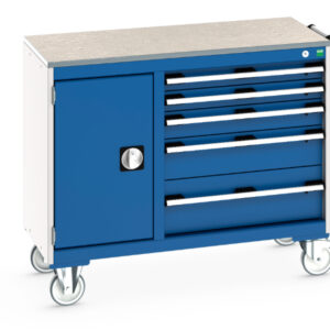 Wheeled Heavy Duty Workshop Trolley - Cubio Mobile Cabinet 40/60 (Lino) Cupboard / 5 Drawer. WxDxH: 1050X525X890mm Ral 7035/5010 _SKU-41006014.11V